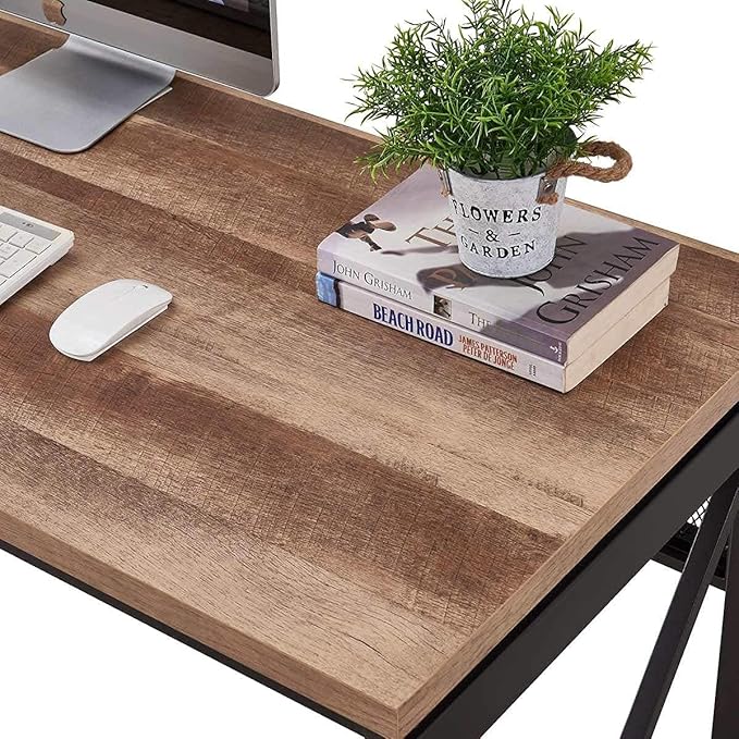 BON AUGURE Computer Desk for Home Office, Sturdy Office Desk, Wide Wood Metal Writing Table, Farmhouse Industrial Gaming Desks (60 Inch, Vintage Oak)