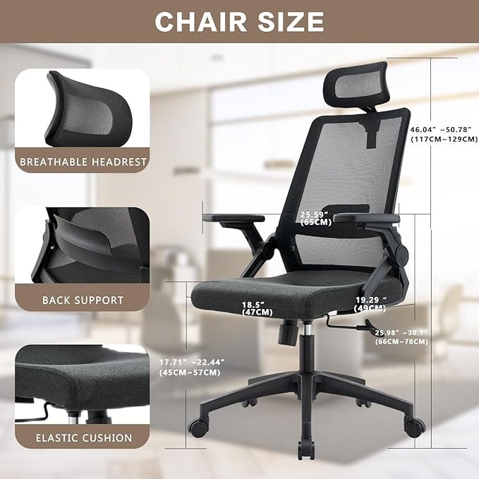 Ergonomic Swivel Task Chair High Back Home Desk Chair Computer Office Chair Mesh Rolling Work Chairs with Headrest and Lumbar Support Black