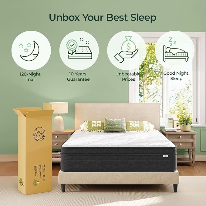 12 Inch Twin Size Mattress in a Box - Memory Foam & Pocket Spring Bed Mattress for Back Pain Relief, Cool Breathable Fiberglass-Free Cover, Medium Firm, CertiPUR-US Certified