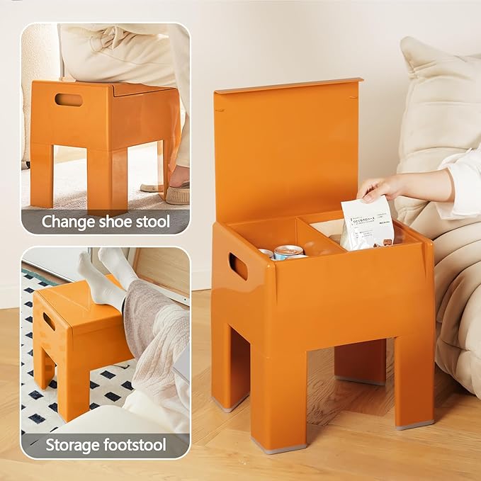 Nightstand Bedside with Storage Space, Multifunctional Colorful Plastic End Table Small Side Table for Bedroom, Dorm and Small Spaces, Easy Assembly(14.7" D x 11.8" W x 15.8" H, Orange)