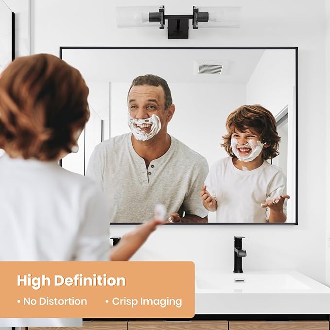 Melodieux Wall Vanity Bathroom Mirror for Over Sink, 24"x36" Rounded Rectangle Metal Deep Frame Wall Mounted Mirror Wall Decor for Living Room Hallway, Black