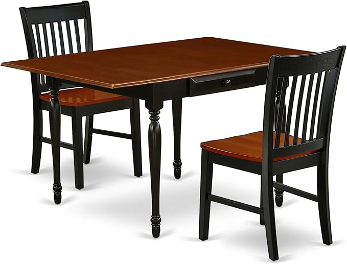 East West Furniture MZNO3-BCH-W 3 Piece Dining Table Set for Small Spaces Contains a Rectangle Dining Room Table with Dropleaf and 2 Wooden Seat Chairs, 36x54 Inch, Black & Cherry