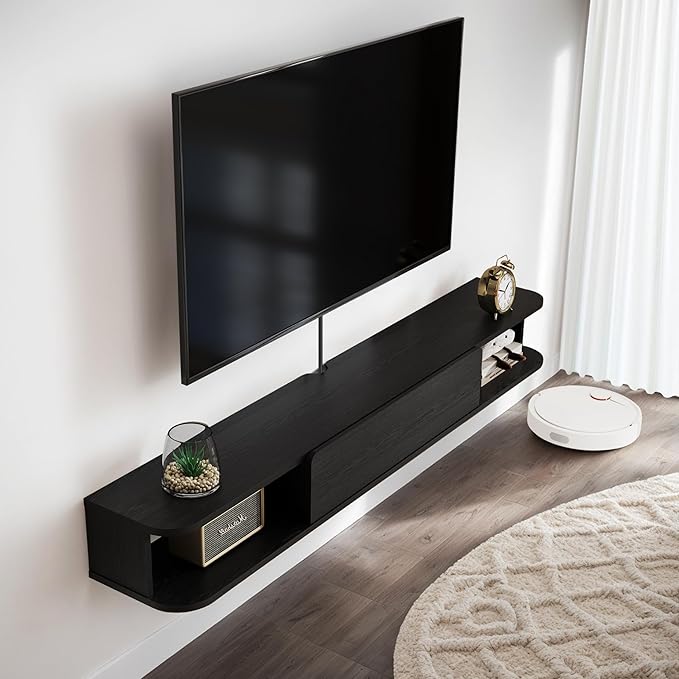 Pmnianhua Floating TV Stand with Drawer,47'' Wall-Mounted TV Cabinet,Floating TV Console,Under TV Entertainment Shelf with Storage for Bedroom Living Room(Black)