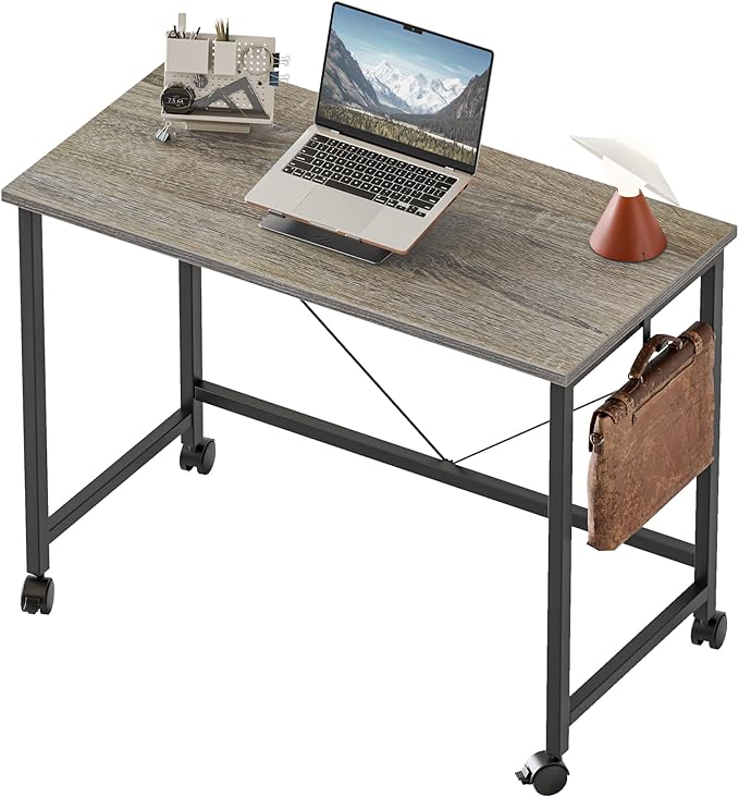 Rolling Computer Desk with Wheels, Gaming Desk for Small Spaces, Modern Simple Style Table for Home Office, Study Writing Table (Caster, Stone Gray, 32 inch)