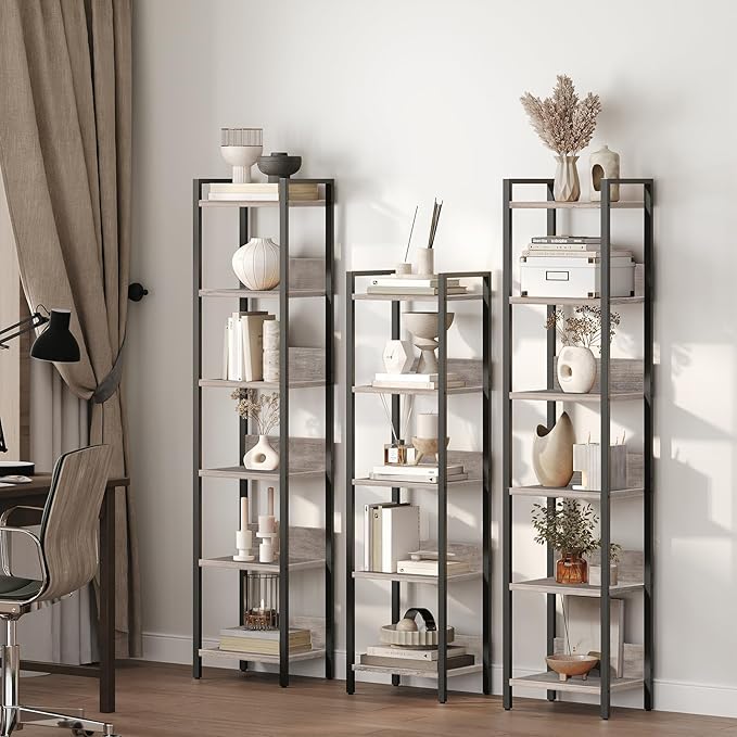 5-Tier Bookshelf, Bookcase, Shelves Organizer for Small Spaces, Storage Shelf Organizer, for Living Room, Bedroom, Study, Balcony, Greige and Black BKHG5501
