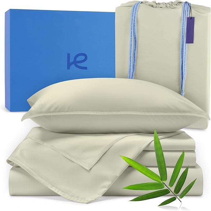Kickoff Viscose Bamboo Sheets California King Size 4-pc 100% Organic Bamboo Viscose Bed Cooling Sheets Cal King Set Cool Bedding for hot Sleepers Sheet, Flat, Fitted, Pillowcases (Soft Sage, CK)