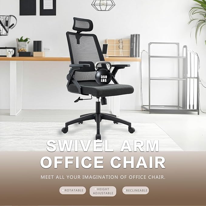 Ergonomic Swivel Task Chair High Back Home Desk Chair Computer Office Chair Mesh Rolling Work Chairs with Headrest and Lumbar Support Black