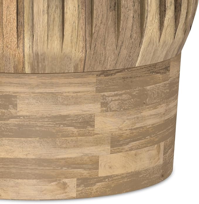 SIMPLIHOME Lyall End Table - 16 inch Wide Solid Mango Wood Round Accent Table with Fluted Sides in Natural, Contemporary Nightstand or Lamp Stand for Living Room or Bedroom, Assembled
