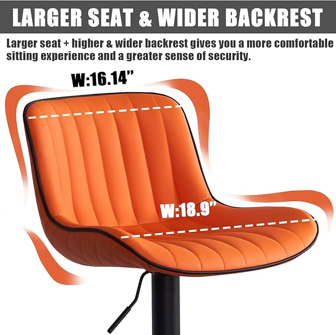 YOUNIKE Orange Bar Stools Set of 2 Kitchen Counter Height Barstools with Backs Swivel High Faux Leather Paddedt Bar Chairs Modern Adjustable Tall Stools for Breakfas Island