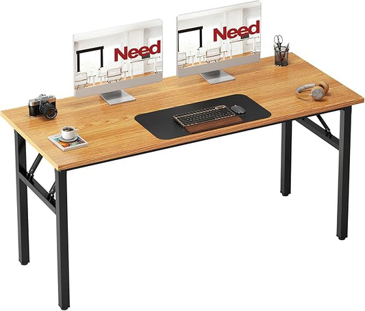 Need Office Computer Desk - 54.3L Sturdy and Heavy Duty Folding Laptop Table,Writing Table/Home Office Desk/Sewing Table,No Assembly Required (Teak&Black) AC5BB138