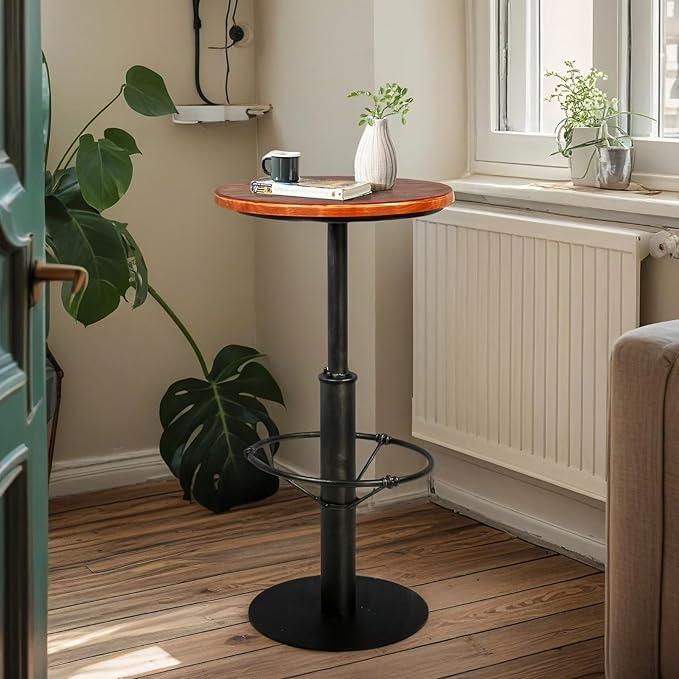 Vintage Industrial Bar Table 42" H, Round Wooden Top Metal Bar Standing Pub Table Kitchen Dining Coffee Bistro Table