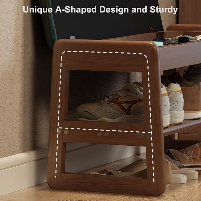 Shoe Rack Bench with Leather Cushion,2 Tiers Shoe Bench with Flip-Top Storage,Wood Shoe Rackh for Entryway,Hallway（Green,39.3"）