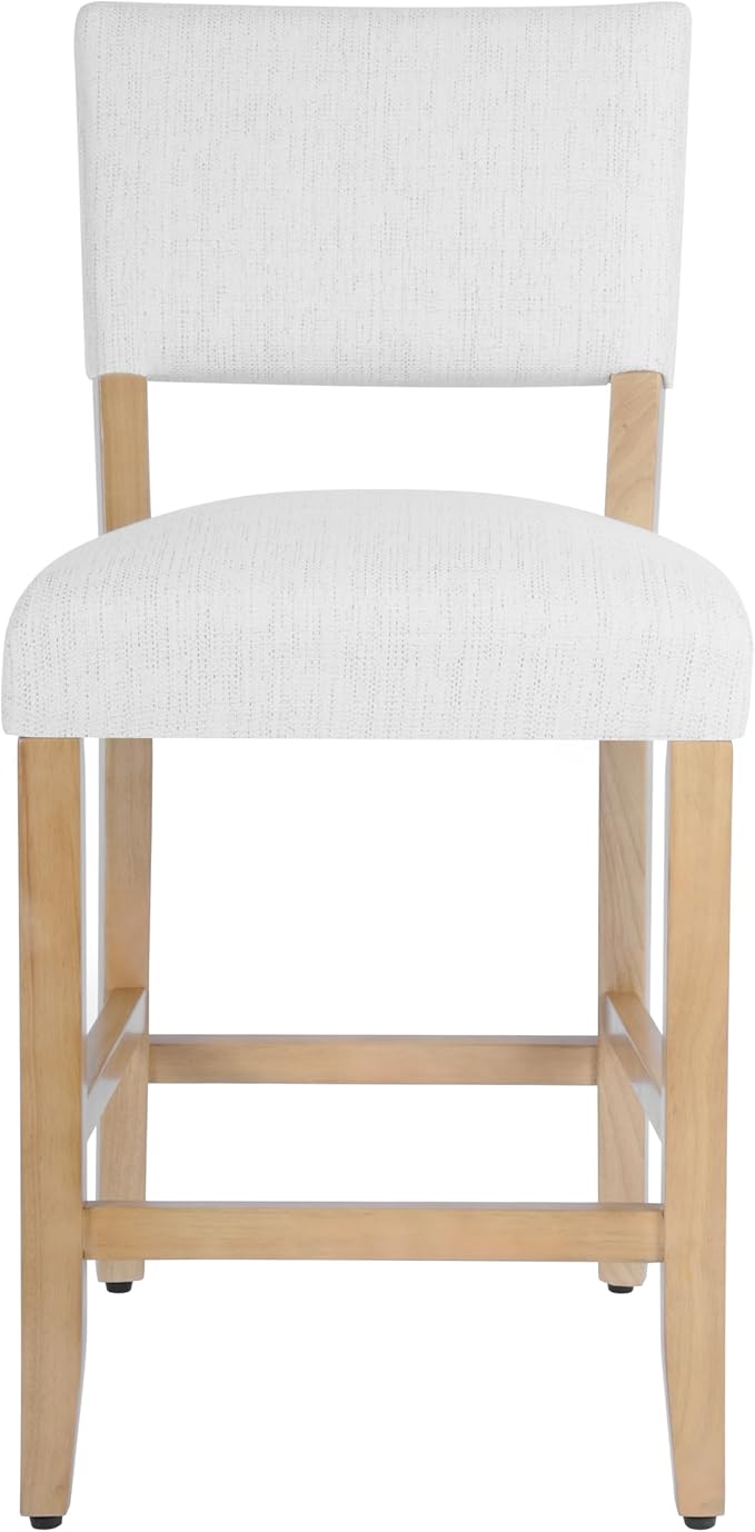 HomePop 24" Open Back Counter Stool Home Décor|Fabric Chairs for Dining Room, Kitchen and Living Room - Stain Resistant White Woven(Single Pack)