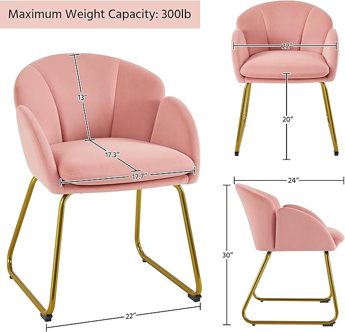 Yaheetech Flower Shape Velvet Vanity Chair, Modern Side Armchair Makeup Chair no Wheels with Golden Metal Legs for Living Room/Dressing Room/Bedroom/Home Office/Kitchen, Pink