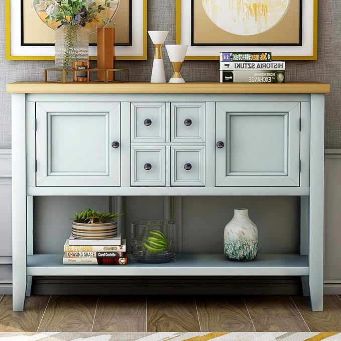 Merax Modern Wood Buffet Sideboard with Drawers and Bottom Shelf Console Table for Living Room Dinning Room Kitchen (Lime White)