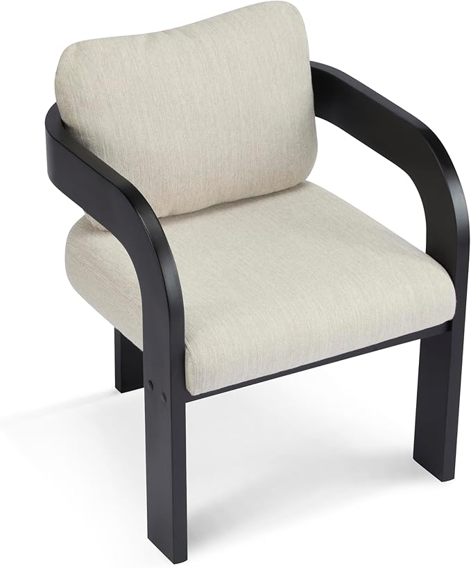 Christopher Knight Home Yorick Modern Dining Chair Set of 2 with Cushion, Solid Wood Dining Room Armchair Set, Curved Backrest Kitchen Side Chair, Living Room Comfy Extra Seat, Black+Beige