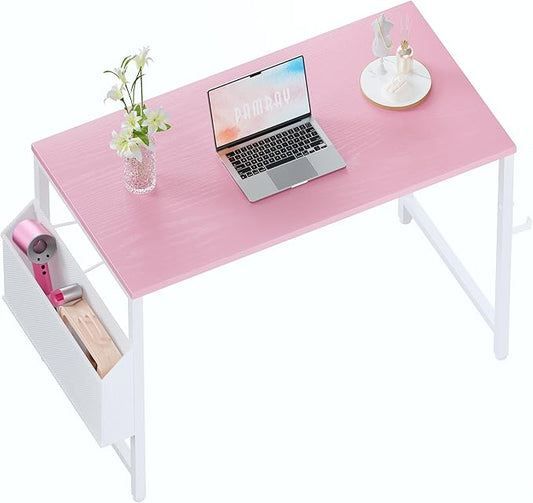 Pamray 32 Inch Computer Desk for Small Spaces with Storage Bag, Home Office Work Desk with Headphone Hook, Small Office Desk Study Writing Table