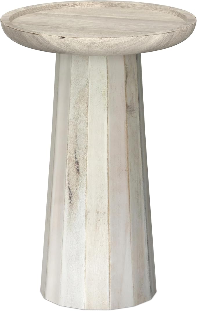 SIMPLIHOME Dayton SOLID MANGO WOOD 13 inch Wide Round Contemporary Wooden Accent Table in White Wash , Fully Assembled for the Living Room and Bedroom