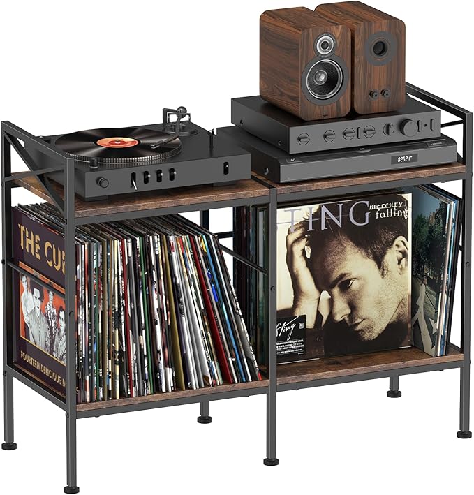 Vinyl Record Storage,Record Player Cabinet,Record Player Stand with Vinyl Storage,Up to 200 Albums,Stereo Cabinet for Living Room,Bedroom,Brown