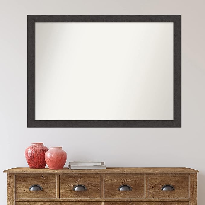 Amanti Art Brown Bathroom Mirror for Over Sink, 33x44 Rustic Plank Espresso Rectangle Vanity Mirror, X-Large Country Rustic Frame, Hangs Horizonally and Vertically, Bathroom Wall Decor, Non-Beveled
