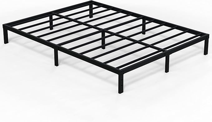 EMODA Queen Bed Frame No Box Spring Needed 10 Inch Heavy Duty Metal Platform BedFrame Queen Size with Steel Slats, Easy Assembly, Black