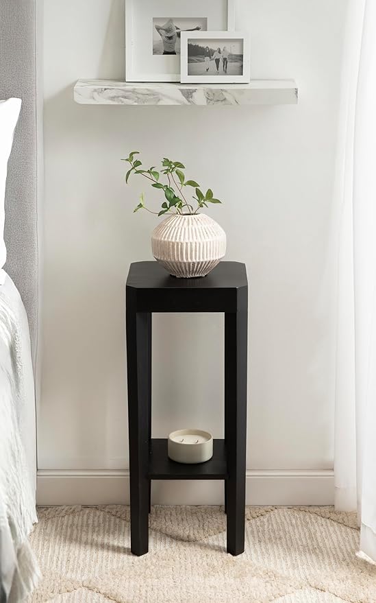 Kate and Laurel Talcott Modern Square Wood Drink Table, 12 x 12 x 28, Black, Transitional Decorative Two-Tier Pedestal Table for Use as Plant Stand Indoors or Living Room Decor Accent