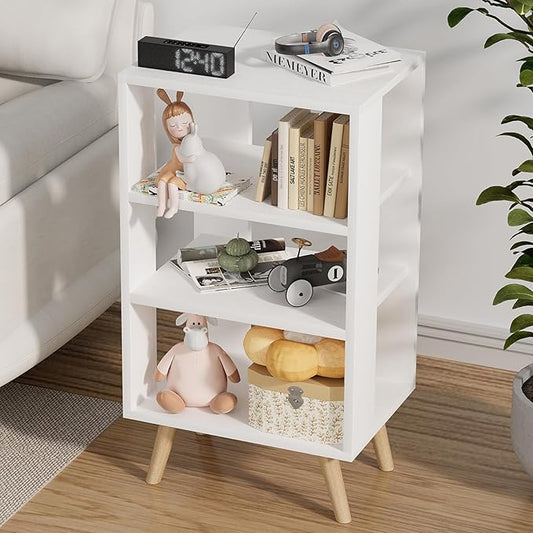 Night Stand, White Kids Nightstand, Modern End Table with Open Storage, 3-Tier Nursery Bedside Table for Small Space, Living Room, Bedroom