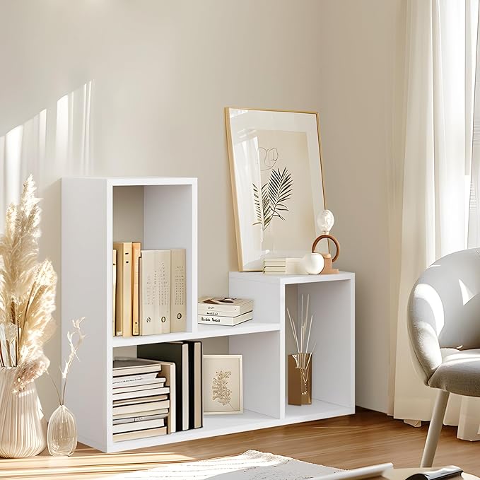 Kaboon Free-Form Modular Shelving Unit, Freestanding Bookcase 10 Inches Deep, Display Shelf Storage Organizer for Home Office, White