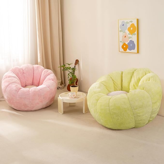Pumpkin Bean Bag Sofa Chair for Adult, Beanbag Couch with Filler for Reading and Relaxation, Comfy and Lazy Sofa for Dorm, Apartment, Living Room and Bedroom, Grass Green