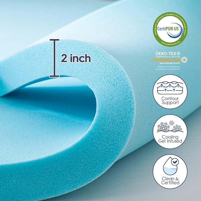 ELEMUSE Dual Layer 3 Inch Memory Foam Mattress Topper Twin, 2 Inch Cooling Gel Memory Foam Plus 1 Inch Down Alternative Pillowtop Mattress Pad with Cooling Cover, Soft Comfort Support, Black