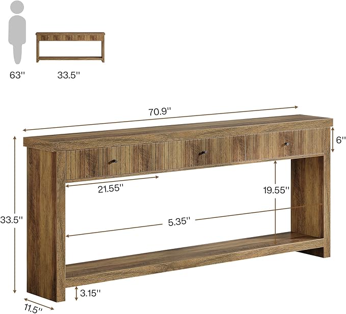 Tribesigns 70.9 inch Console Table with 3 Drawers, Extra Long Entryway Table, Wood Sofa Table Oak Furniture with Open Storage Shelves Wooden Couch Table Foyer Tables for Living Room Hallway Entrance