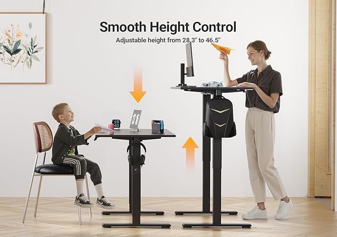 Seang Electric Standing Desk Adjustable Height, 55 x 24 Inch Sit Stand Desk with T-Shaped Frame, 3 Memory Presets & Cable Management for Home Office Computer Workstation, Black Frame/Black Top