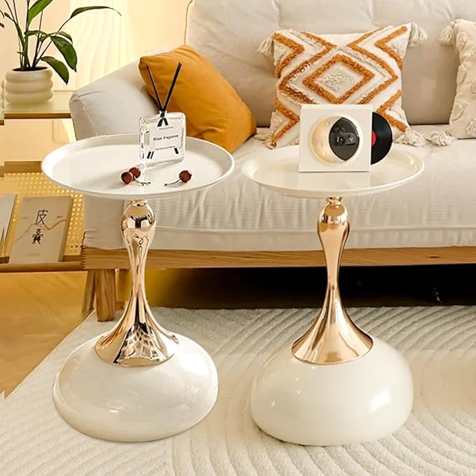 Elegant Modern Side Table - Featuring a Unique Hourglass Design, Ideal for use in Living Rooms, cafes, Dining Rooms, bedrooms, and Outdoors - a Fashionable Decoration (2, Off White)