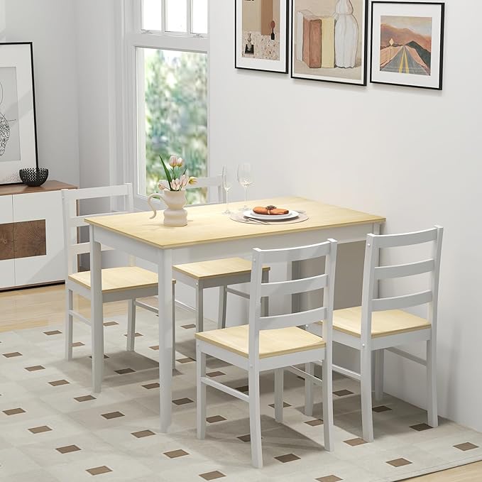 Giantex Dining Table Set for 4, Dining Room Table Set for 4, Breakfast Nook with Kitchen Table, 4 Dining Chairs, Compact Space-Saving Dinette Set for Small Space, Kitchen Table Chairs Set of 4 (Beige)