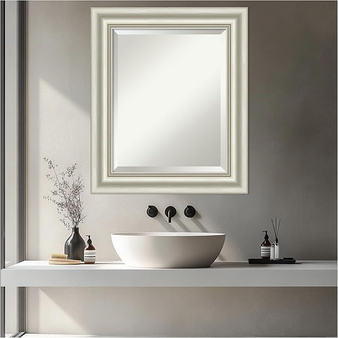 Amanti Art Bathroom Mirror for Over Sink, 26x22 Sophia Silver Rectangle Vanity Mirror, Small Traditional Frame, Hangs Horizonally and Vertically, Bathroom Wall Decor, Beveled Edge