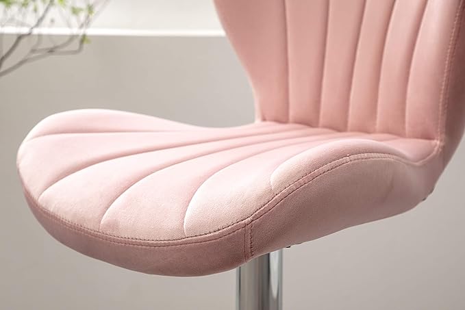 Roundhill Furniture Ellston Velvet Adjustable Swivel Barstools in Pink, Set of 2