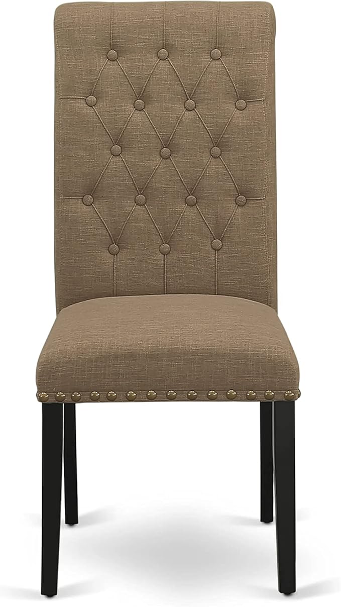 East West Furniture NOBR3-BLK-17 3 Piece Dining Room Table Set Contains a Rectangle Kitchen Table with Butterfly Leaf and 2 Light Sable Linen Fabric Parson Chairs, 32x54 Inch, Black