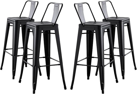 AC Pacific 30” Metal Barstool Set of 4 – Country Rustic Style with Low Back, Lightweight & Sturdy Build, Easy Assembly – Matte Black