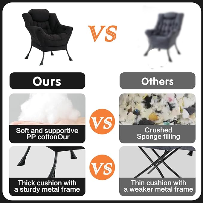 Lazy Chair, Reading Armchair, Large Modern Lounge Accent Chair, Leisure Sofa Chair for Living Room, Bedroom, Dorm Room (Black)