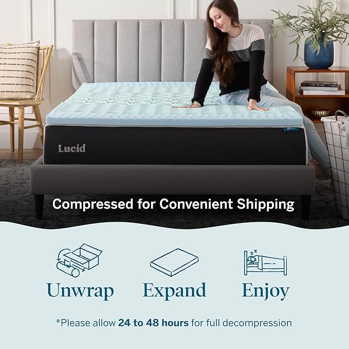 LUCID Gel Infused Memory Foam Mattress Topper – 2 Inch Mattress Topper – 5 Comfort Zones Relieve Pressure – CertiPUR-US Certified Foam - Full