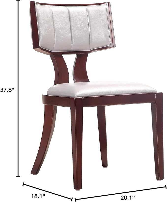 Manhattan Comfort Pulitzer Faux Leather Dining Chairs Set of 2, Solid Beech Wood with Walnut Finish, Iconic Greek Design, Fully Assembled Accent Kitchen Furniture, Silver