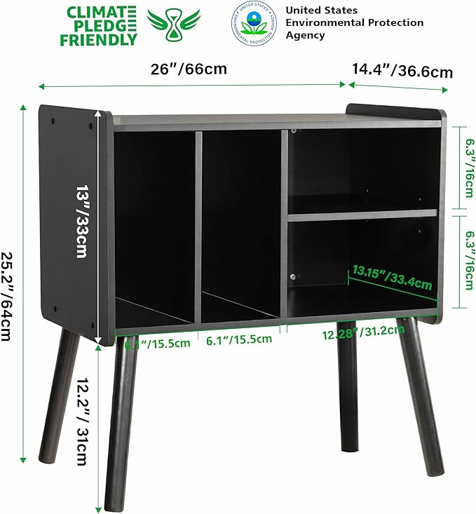 Record Player Table, Mid-Century Record Player Stand with Vinyl Storage Hold Up to 150+ Albums, Vinyl Record Cabinet with Adjustable Shelves, Wood Turntable Stand for Music Living Room (Black)