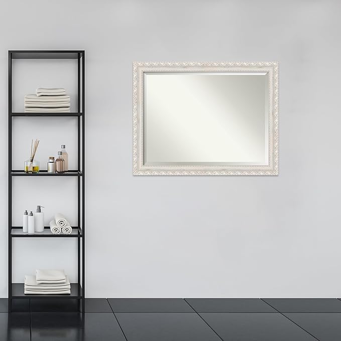Amanti Art White Bathroom Mirror for Over Sink, 36x46 Opera Off White Rectangle Vanity Mirror, X-Large Traditional Wood Frame, Hangs Horizonally and Vertically, Bathroom Wall Decor, Beveled Edge
