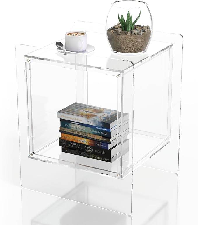 Clear Acrylic Night Stand, 22" Bed Side Table, Clear Acrylic Nightstand Table for Home Decor, Modern Bedroom Night Stand with Open Storage Perfect for Skincare Bags Collectible Figures & Books