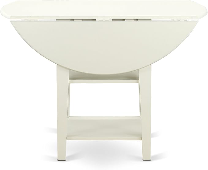 East West Furniture SUAV5-LWH-W 5 Piece Dining Table Set for 4 Includes a Round Kitchen Table with Dropleaf & Shelves and 4 Kitchen Dining Chairs, 42x42 Inch, Linen White