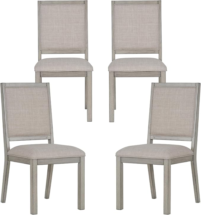 COLAMY Modern Rectangular Dining Table Set, 60" L x 36" W x 30" H, Grey Wood & Fabric, 4-6 Person Capacity, Requires Assembly