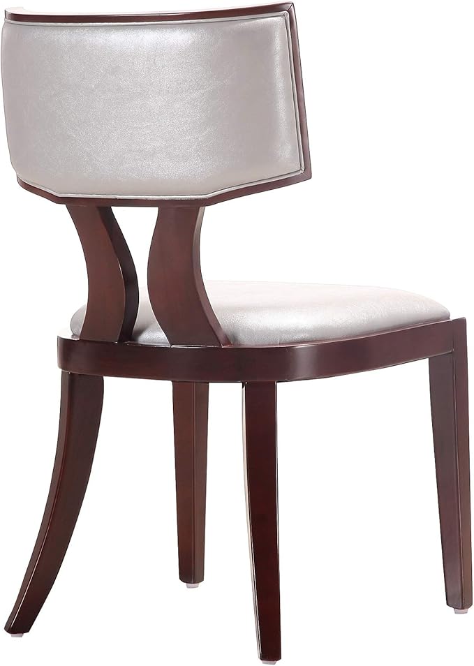 Manhattan Comfort Pulitzer Faux Leather Dining Chairs Set of 2, Solid Beech Wood with Walnut Finish, Iconic Greek Design, Fully Assembled Accent Kitchen Furniture, Silver