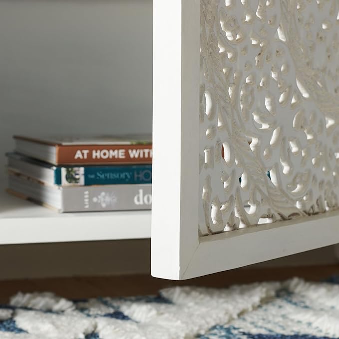 SAFAVIEH Raura TV Stand for up to 60" Flatscreen – White Washed, 2 Doors with Interior Storage, Entertainment Media Console Cabinet (MED5300A)