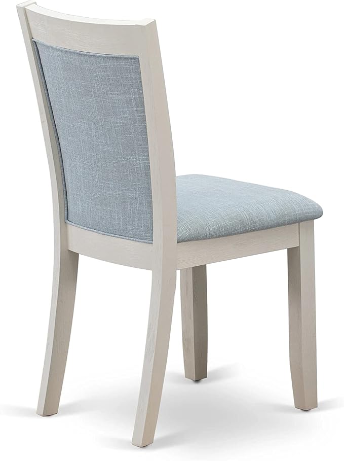 East West Furniture X027MZ015-6 6 Piece Kitchen Table Set Contains a Rectangle Dining Table with X-Legs and 4 Baby Blue Linen Fabric Parson Chairs with a Bench, 40x72 Inch, Multi-Color