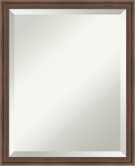 Amanti Art Brown Bathroom Mirror for Over Sink, 22x18 Florence Medium Brown Rectangle Vanity Mirror, Small Casual Frame, Hangs Horizonally and Vertically, Bathroom Wall Decor, Beveled Edge